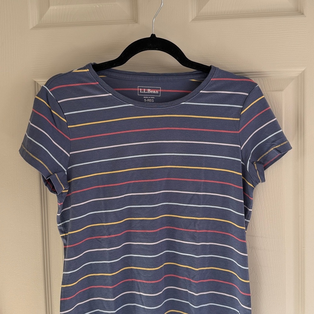 L.L. Bean Blue Striped T Shirt - Picture 2 of 8